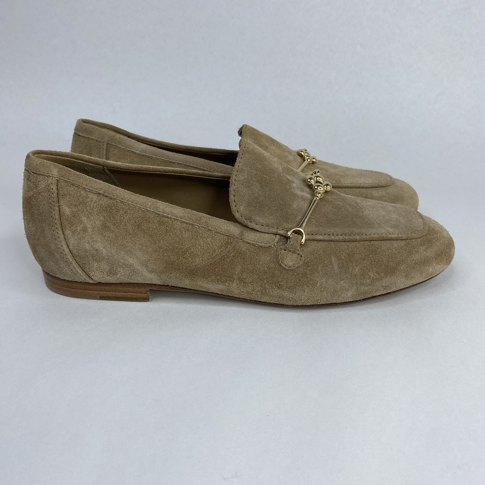 Larroude Suede Katherine Loafers Tan Gold Tone Bit Women's Size 5 Made in Brazil - Picture 3 of 15